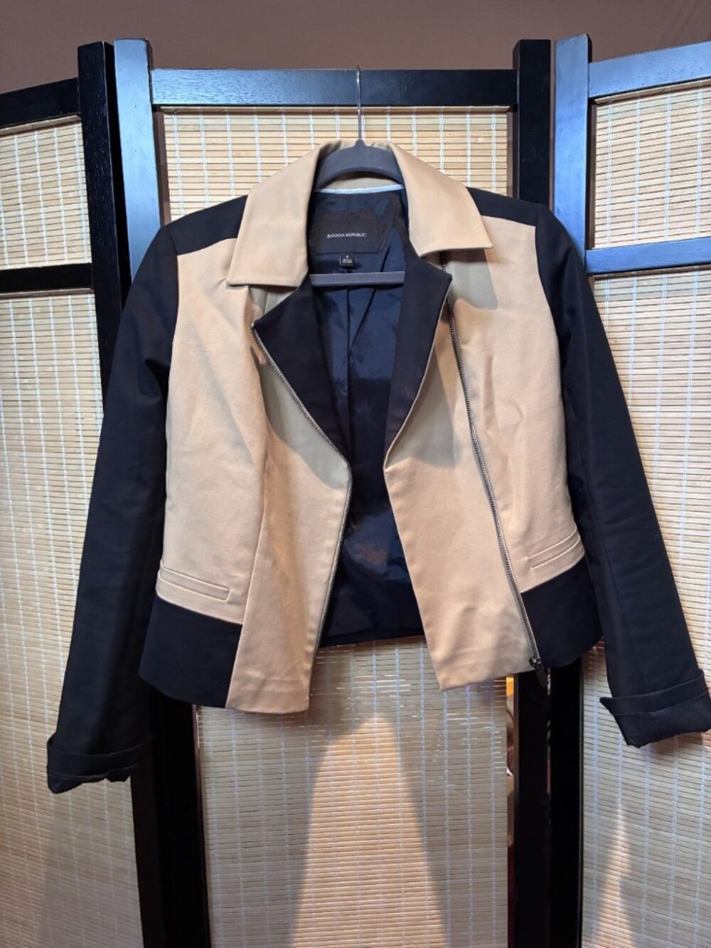 Banana Republic Tan & Black Colorblock Moto Jacket Size 4